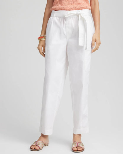 Chico's Trusted - Poplin Pull-On Tapered-Leg Cropped Pants Alabaster