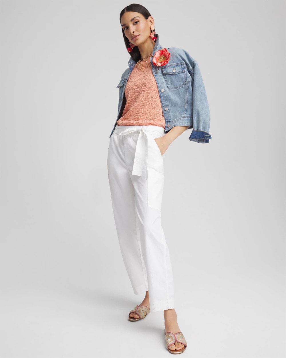 Chico's Trusted - Poplin Pull-On Tapered-Leg Cropped Pants Alabaster
