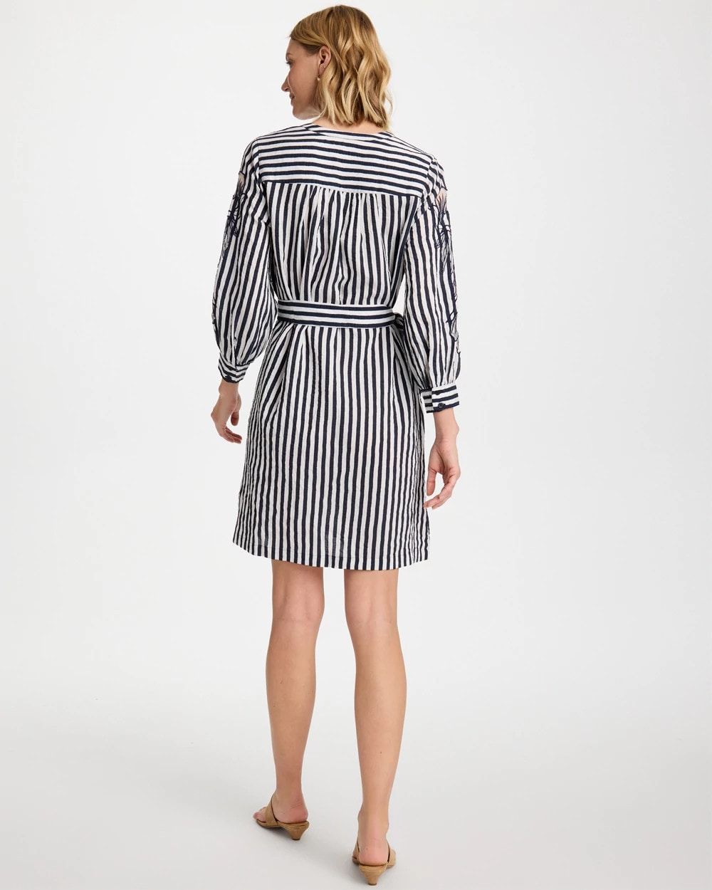 Chico's Premium - Embroidered Striped Dress Navy