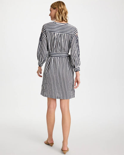 Chico's Premium - Embroidered Striped Dress Navy