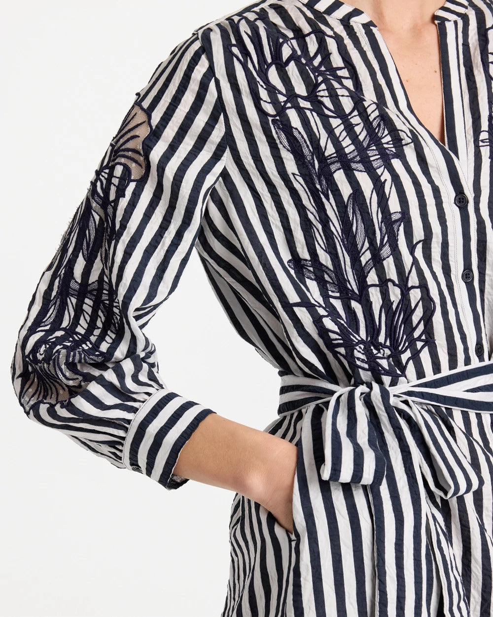 Chico's Premium - Embroidered Striped Dress Navy
