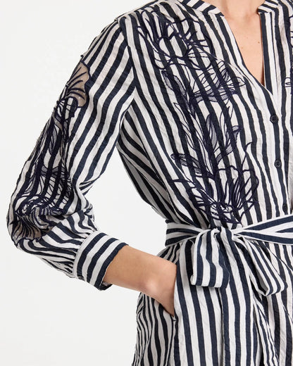 Chico's Premium - Embroidered Striped Dress Navy