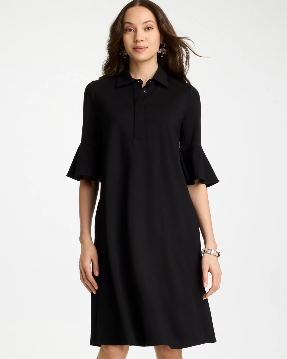 Chico's Deals - Knit Flounce Sleeve Dress Black