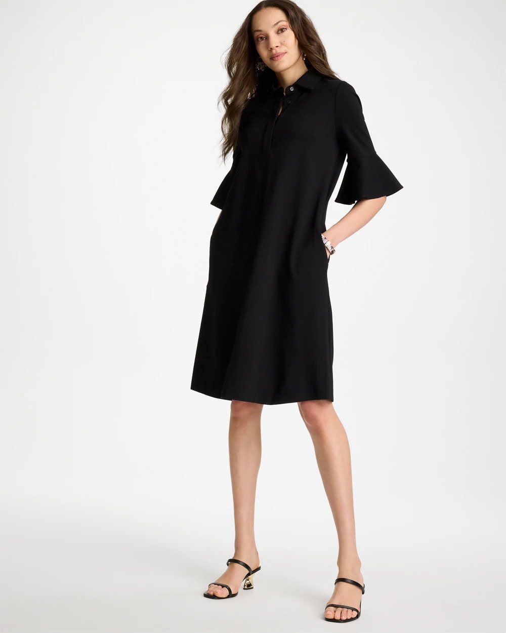Chico's Deals - Knit Flounce Sleeve Dress Black