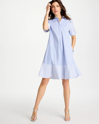 Chico's Discount - Popover Striped Tiered Poplin Dress Blue Orchid