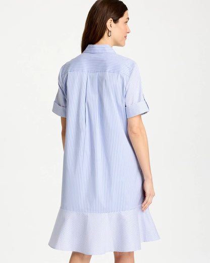 Chico's Discount - Popover Striped Tiered Poplin Dress Blue Orchid
