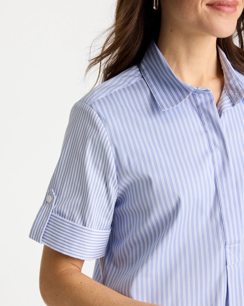 Chico's Discount - Popover Striped Tiered Poplin Dress Blue Orchid