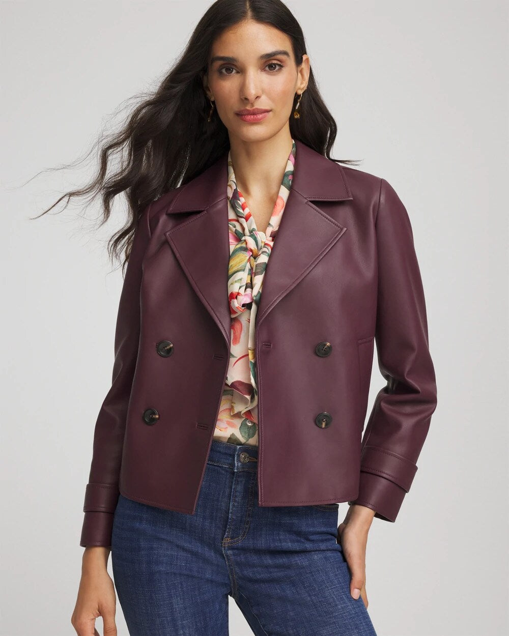 Chico's Trusted - Faux Leather Trench Coat Blackened Burgundy