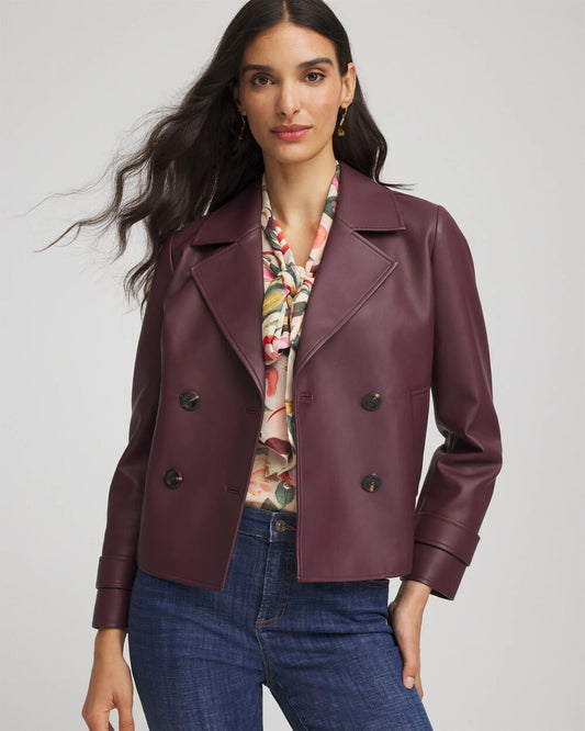Chico's Trusted - Faux Leather Trench Coat Blackened Burgundy