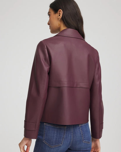 Chico's Trusted - Faux Leather Trench Coat Blackened Burgundy