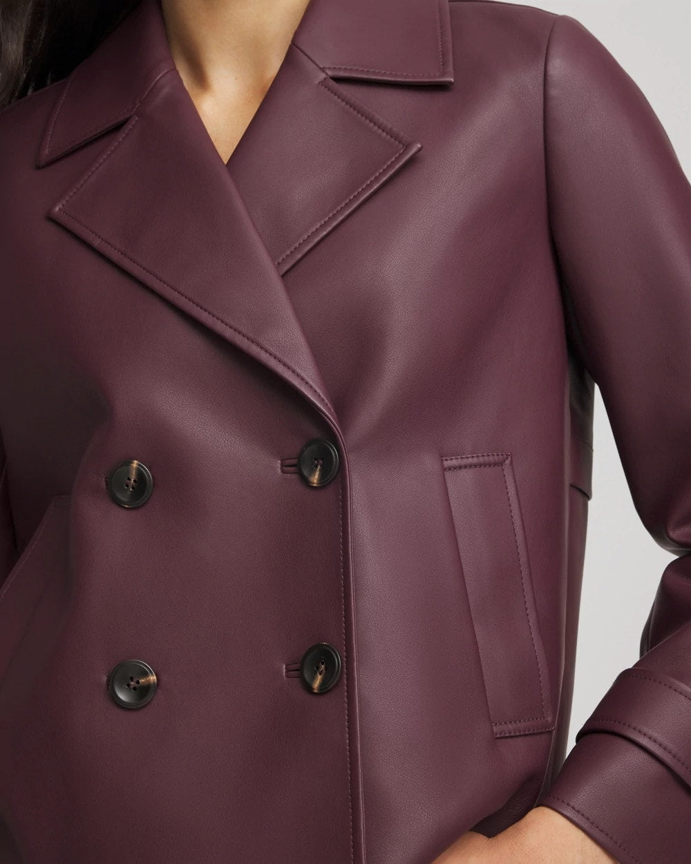 Chico's Trusted - Faux Leather Trench Coat Blackened Burgundy