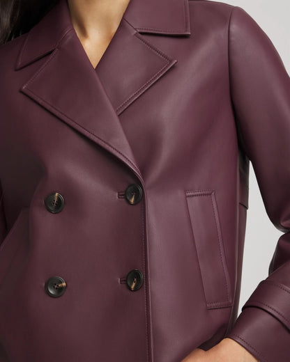 Chico's Trusted - Faux Leather Trench Coat Blackened Burgundy