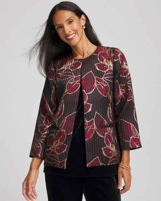 Chico's Discount - Travelers™ Collection Jacquard Foiled Floral Jacket Red