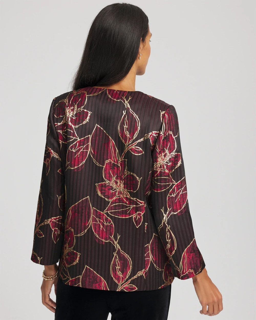 Chico's Discount - Travelers™ Collection Jacquard Foiled Floral Jacket Red