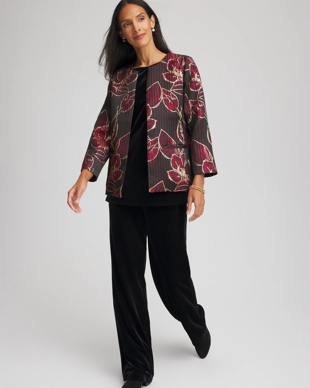 Chico's Discount - Travelers™ Collection Jacquard Foiled Floral Jacket Red