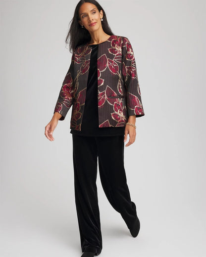 Chico's Discount - Travelers™ Collection Jacquard Foiled Floral Jacket Red