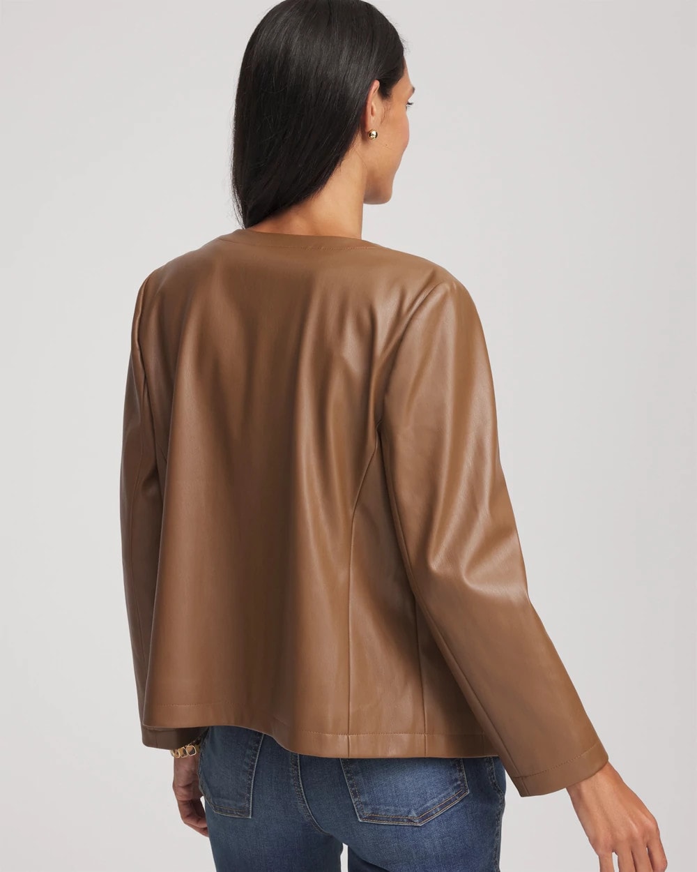Chico's Trusted - Floral Cutwork Faux Leather Jacket Chocolate Truffle