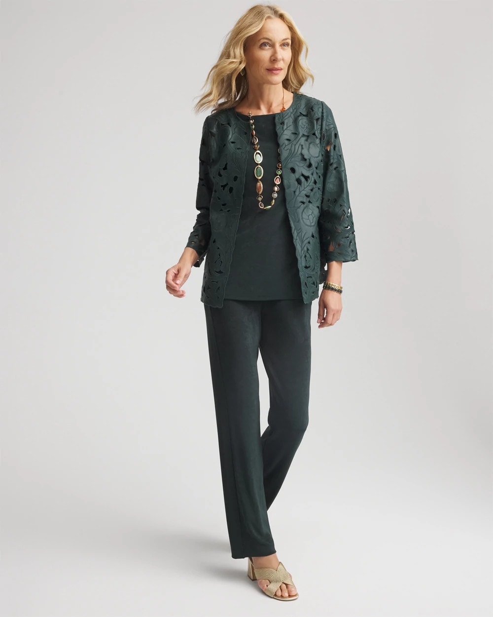 Chico's Deals - Travelers™ Collection Faux Leather Floral Jacket Darkest Spruce