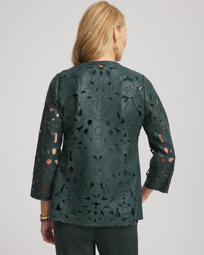 Chico's Deals - Travelers™ Collection Faux Leather Floral Jacket Darkest Spruce