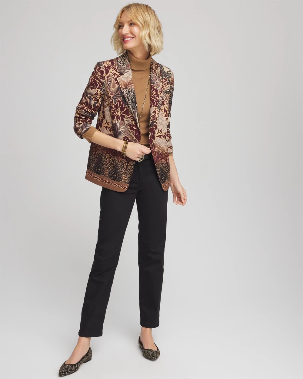Chico's Discount - Artisanal Print Ponte Blazer Graphite Gray