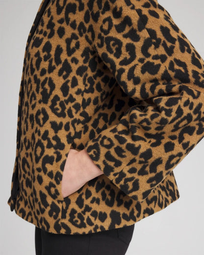 Chico's Signature - Fuzzy Collarless Animal Print Jacket Camel
