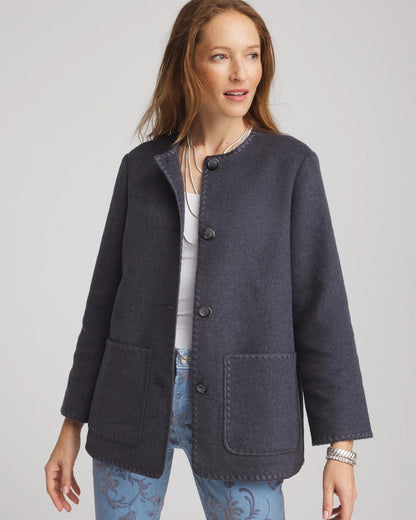 Chico's Classic - Wool Scarf Jacket Dark Denim Heather