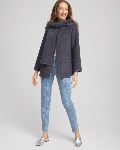 Chico's Classic - Wool Scarf Jacket Dark Denim Heather
