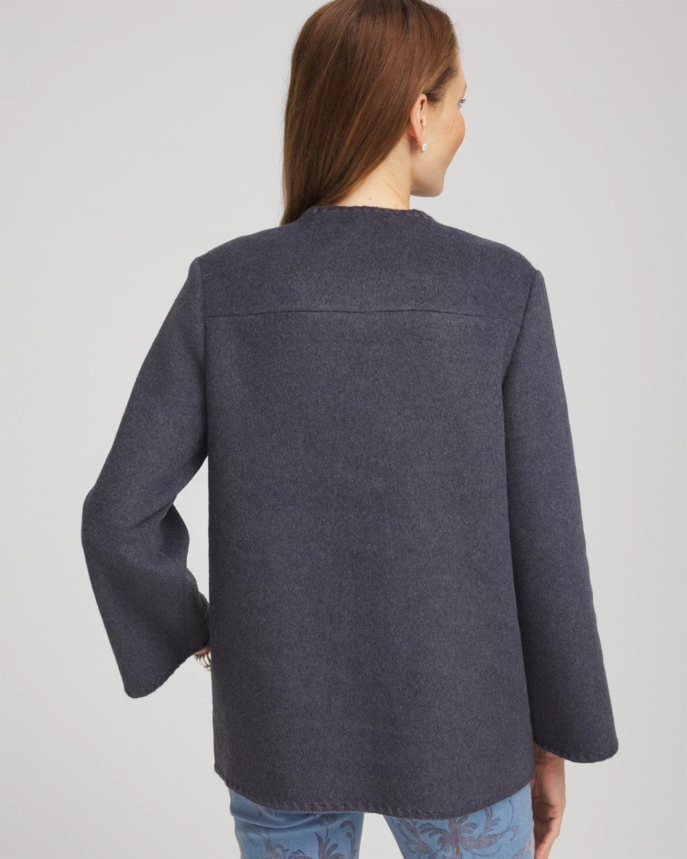 Chico's Classic - Wool Scarf Jacket Dark Denim Heather
