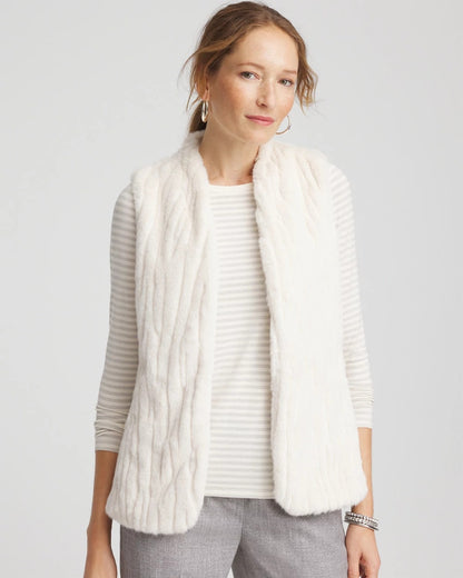 Chico's New - Elongated Faux Fur Vest English Cream