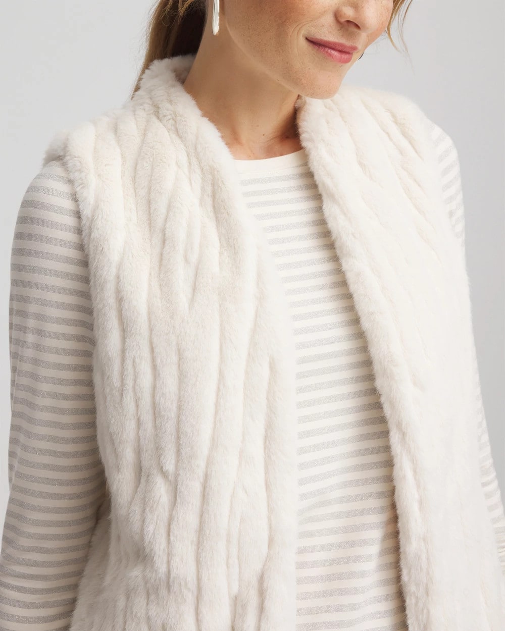 Chico's New - Elongated Faux Fur Vest English Cream