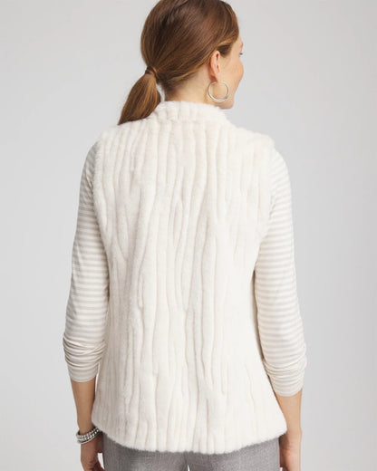 Chico's New - Elongated Faux Fur Vest English Cream