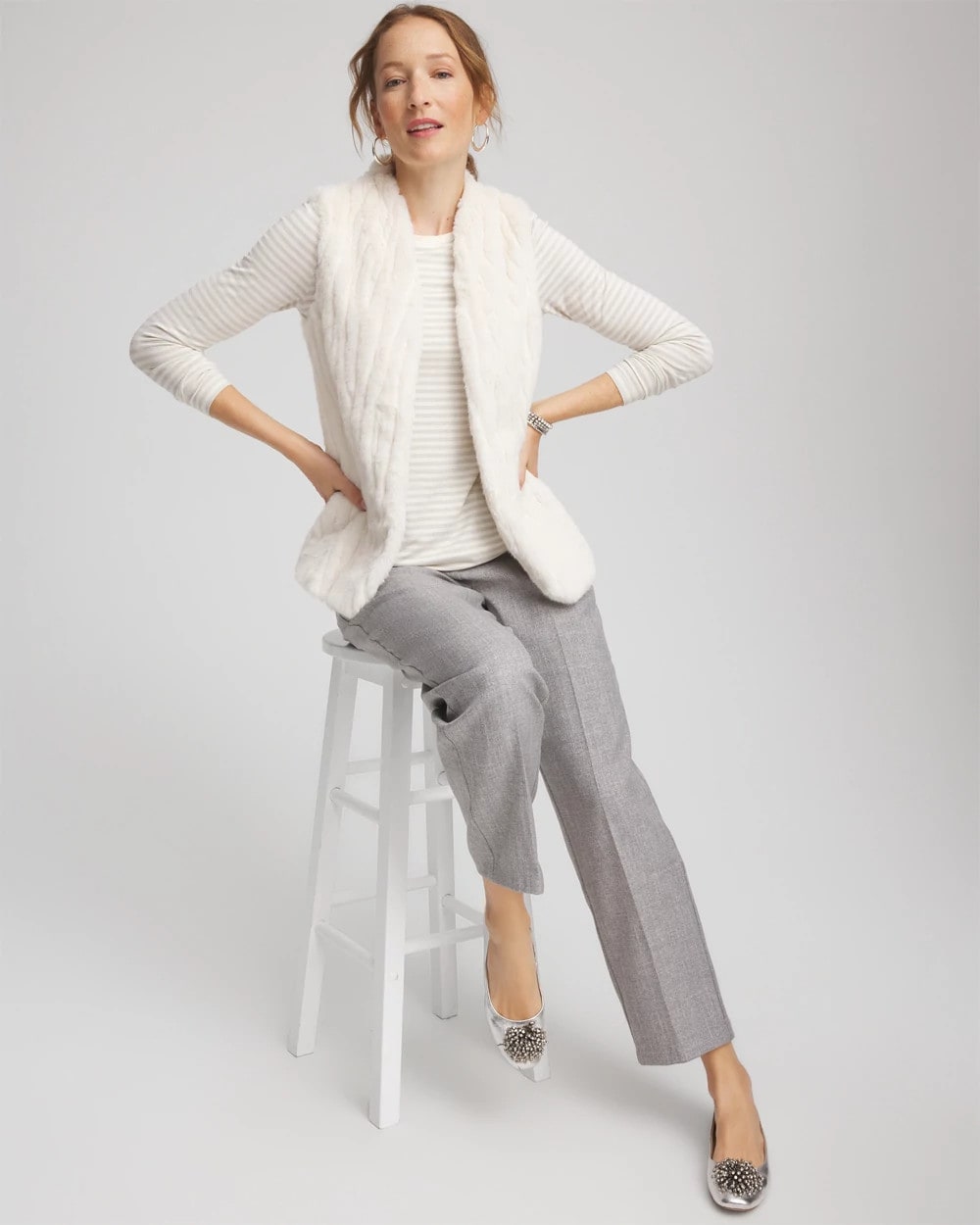Chico's New - Elongated Faux Fur Vest English Cream