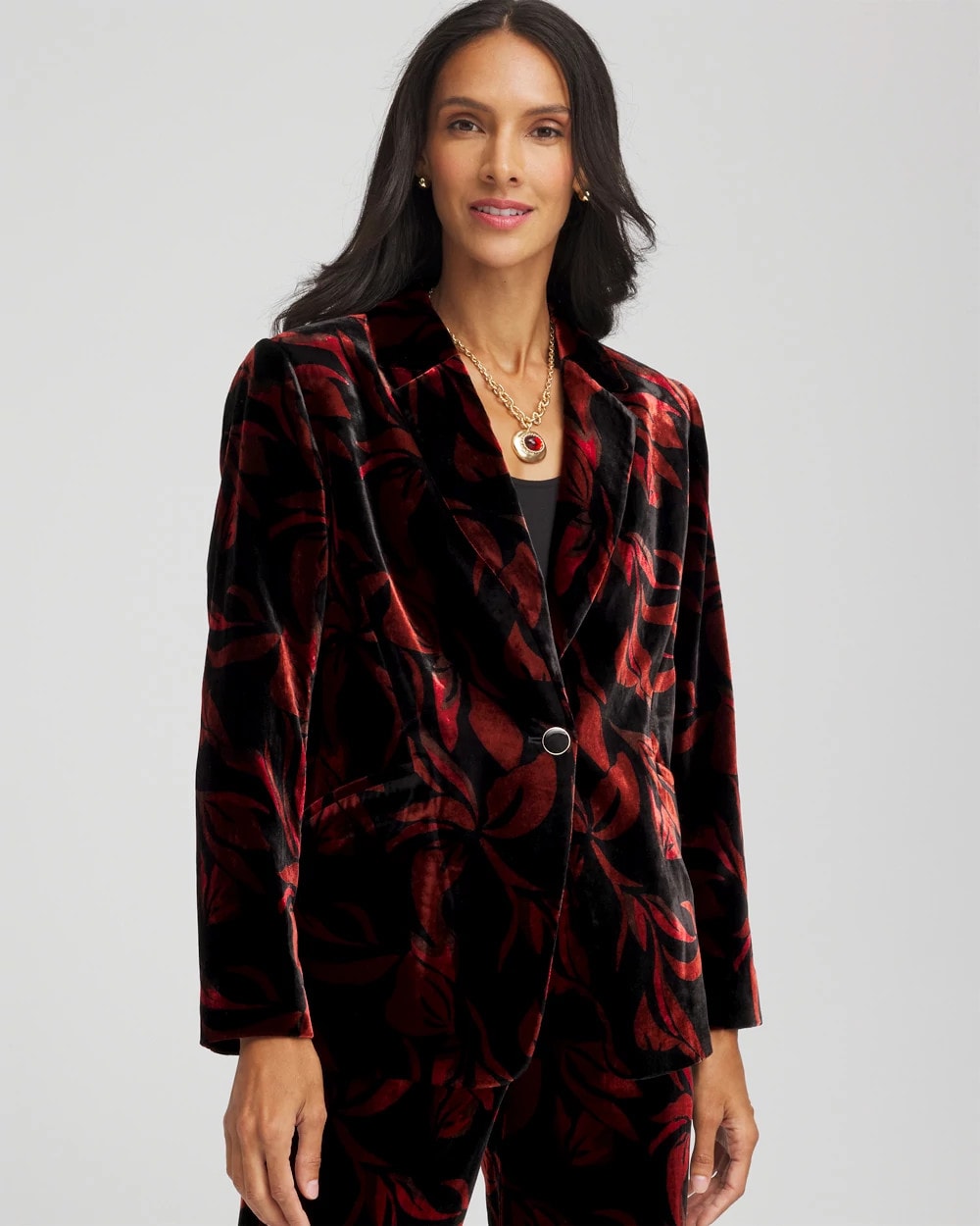 Chico's Best Seller - Velvet Printed Blazer Black