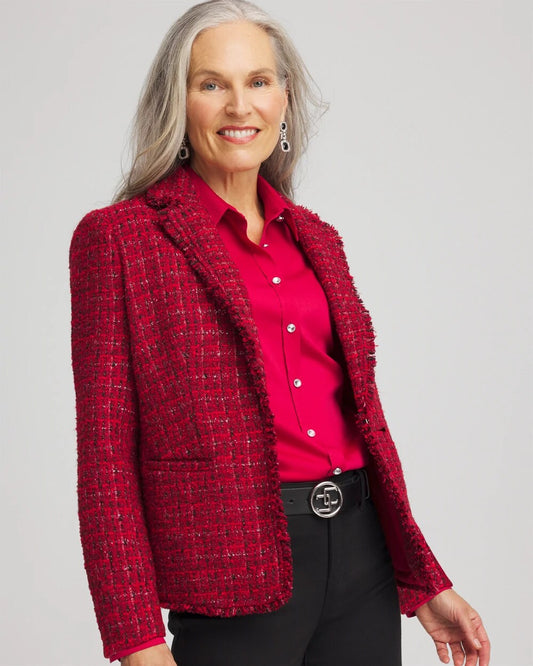 Chico's Top Pick - Red Tweed Sequins Blazer Red