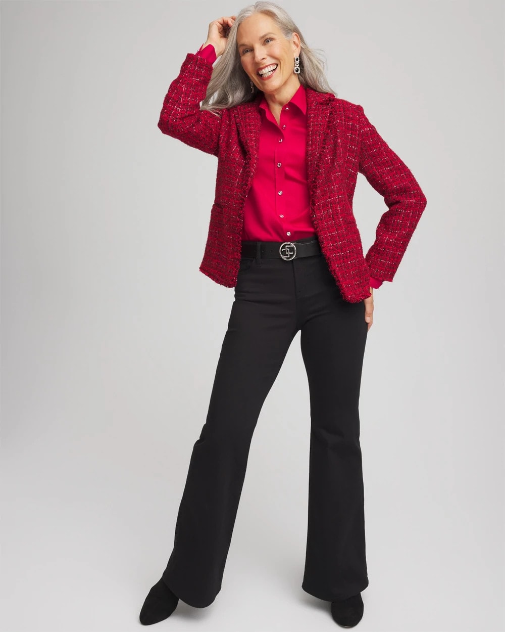 Chico's Top Pick - Red Tweed Sequins Blazer Red