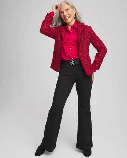 Chico's Top Pick - Red Tweed Sequins Blazer Red