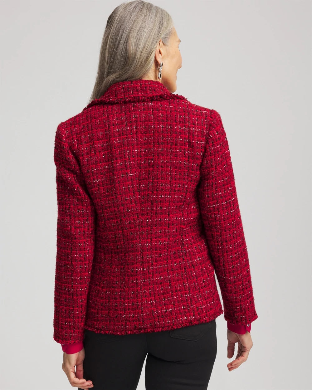 Chico's Top Pick - Red Tweed Sequins Blazer Red