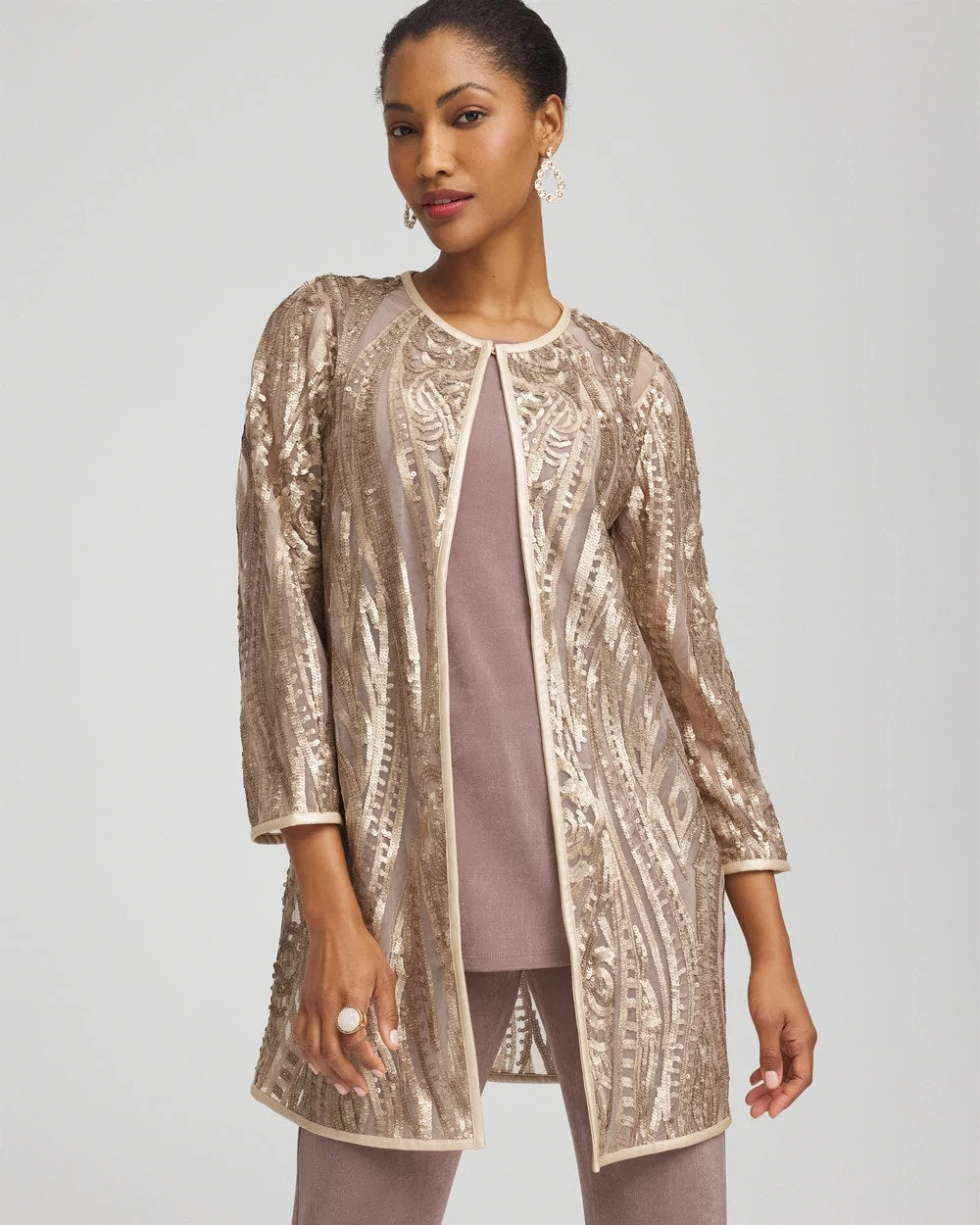 Chico's Customer Favorite - Travelers™ Collection Champagne Sequins Jacket Champagne