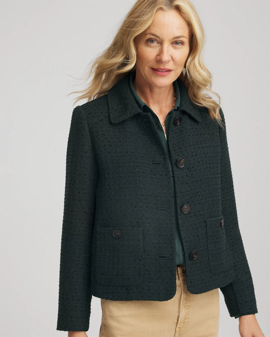 Chico's Quality - Tweed Cropped Jacket Darkest Spruce
