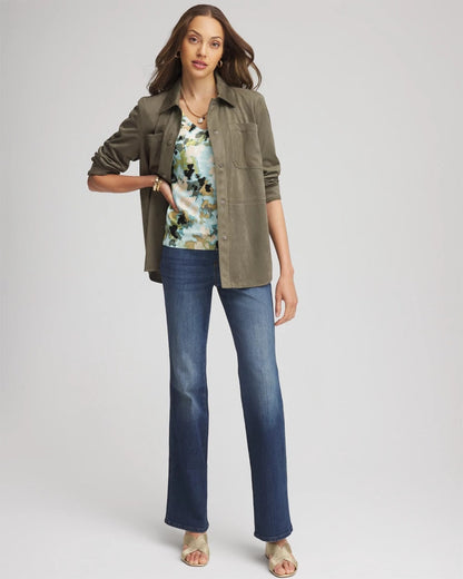 Chico's Special Offer - Suede Collared Long-Sleeved Shacket Nettle Leaf