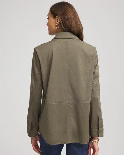 Chico's Special Offer - Suede Collared Long-Sleeved Shacket Nettle Leaf
