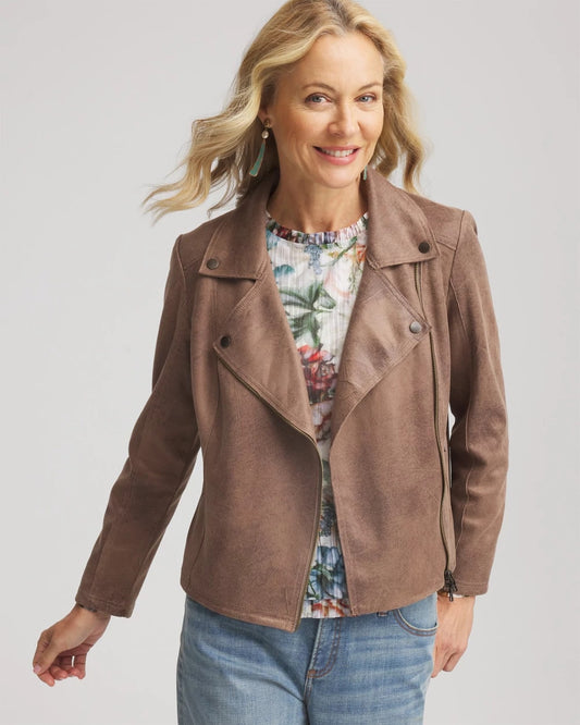 Chico's Value - Suede Moto Jacket Dried Mushroom
