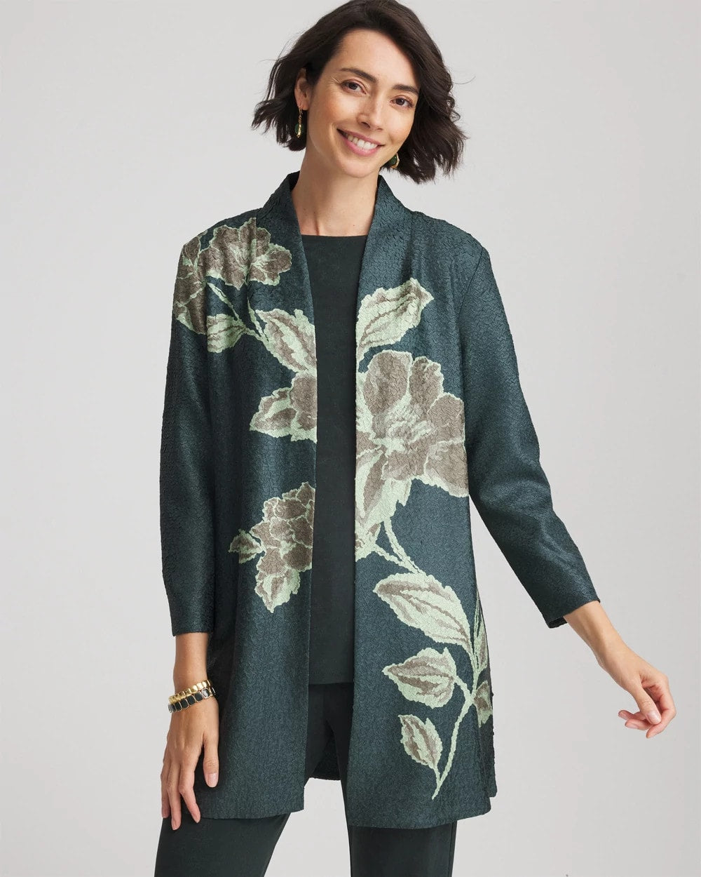 Chico's Recommended - Travelers™ Collection Artisanal Crushed Reversible Jacket Darkest Spruce