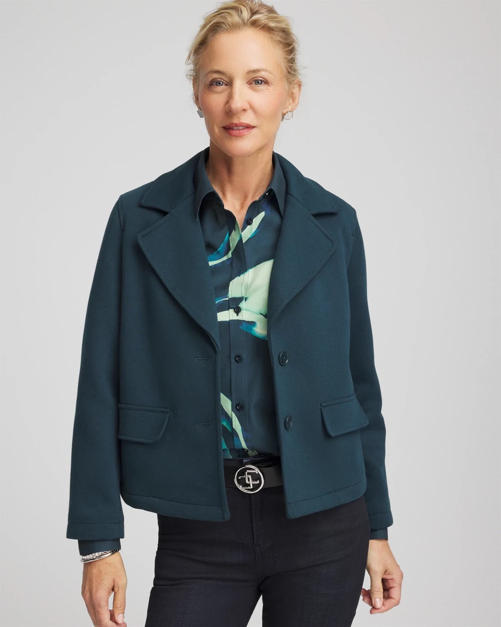 Chico's Top Pick - Plush Knit Blazer Teal Shadow