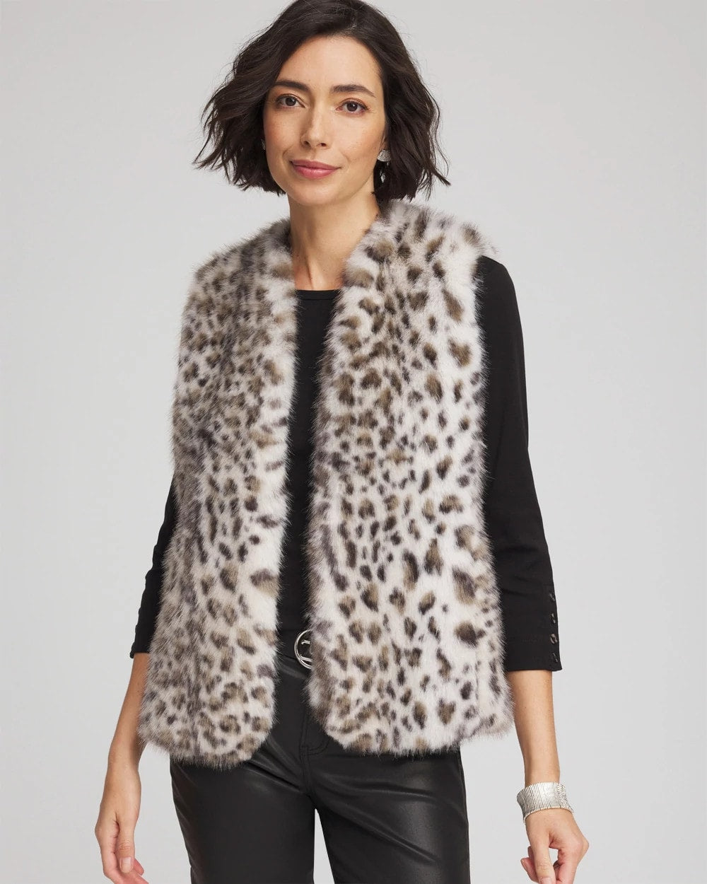 Chico's Special Offer - Snow Leopard Faux Fur Vest Cream