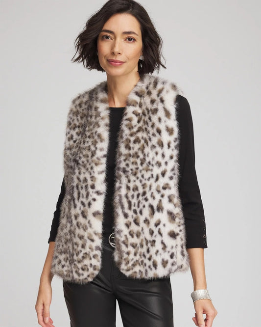 Chico's Special Offer - Snow Leopard Faux Fur Vest Cream