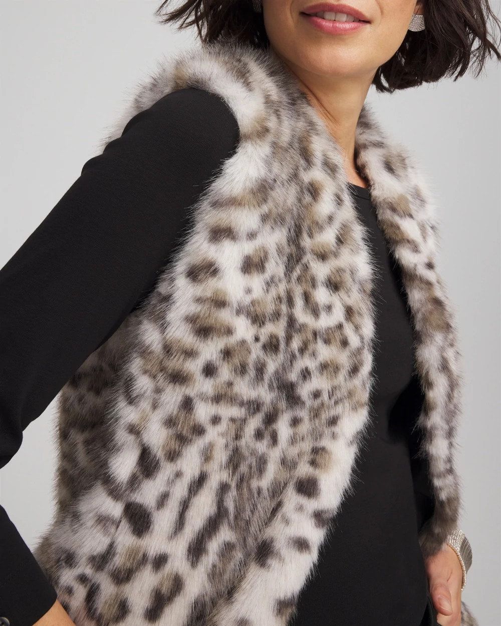 Chico's Special Offer - Snow Leopard Faux Fur Vest Cream