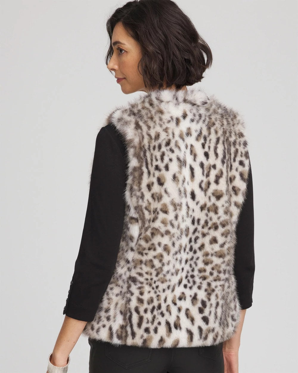 Chico's Special Offer - Snow Leopard Faux Fur Vest Cream