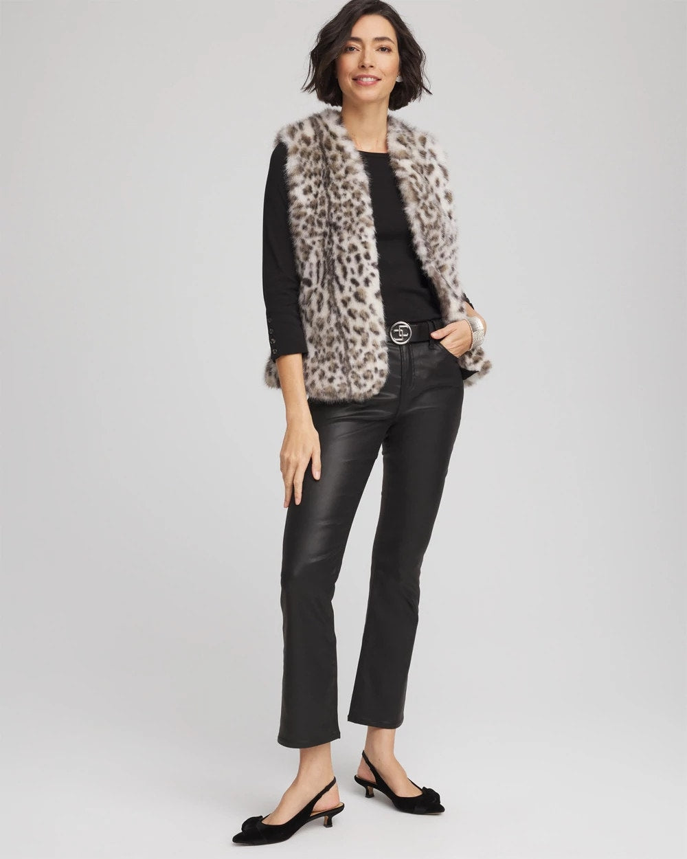 Chico's Special Offer - Snow Leopard Faux Fur Vest Cream