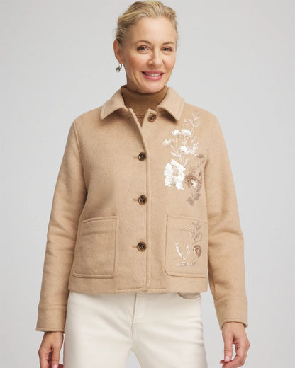 Chico's Value - Embroidered Wool Chore Jacket Light Taupe Heather